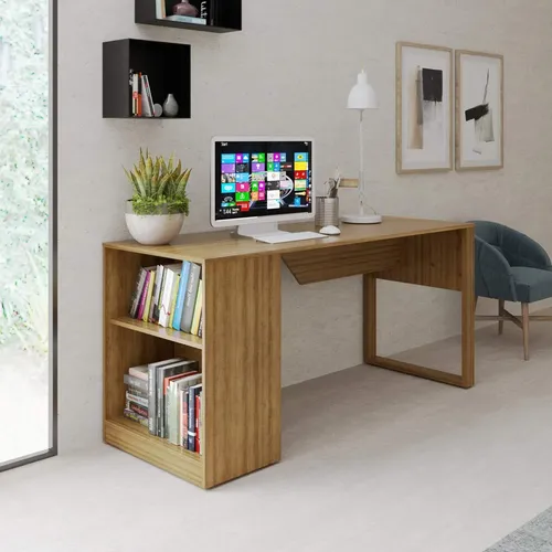 Mesa Para Escritório Estilo Industrial 160cm Tecnomóbili Amêndoa