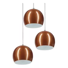 Lustre Pendente Lampadari Bola 03 Lâmpadas Cobre