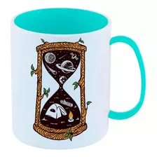 Caneca Infantil Azul C Ampulheta Tempo Universo Planetas