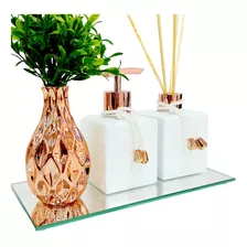 Kit Lavabo Luxo Branco Vasinho Saboneteira Aromatizador 