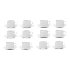 12 Tazas De Té C/ Plato 220ml Blanco Porcelana Selecta