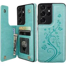 Funda Azul Tipo Billetera Para Galaxy S21 Ultra