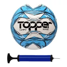 Bola De Futebol Campo Topper Slick + Bomba De Ar - Azul
