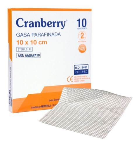 Gasa Parafinada Estéril 10x10cm Cranberry 10 Un.
