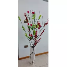 Florero Madera Trupan 58 X11 Cm Incluye Flores 6 Varas