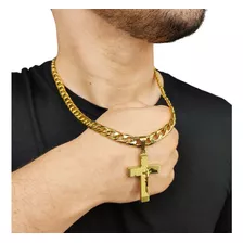 Corrente Cordão + Cruz Detalhada Oração Banho De Ouro 18k