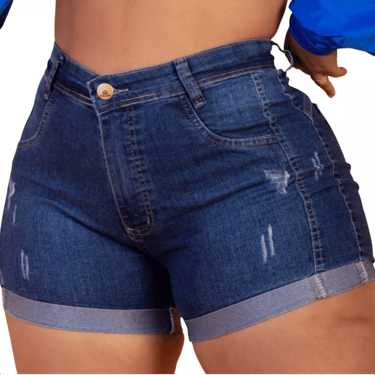 Short Jeans Feminino Plus Size Azul Denim Cintura Alta 