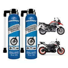 Kit 2 Reparador De Pneu Furado Moto Carro Spray Brandy 190ml