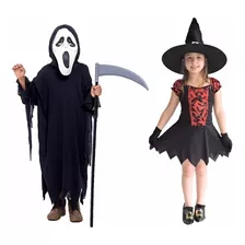 Kit 2 Fantasias Fantasia Bruxa E Panico Infantil Halloween 