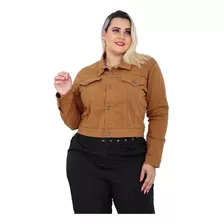 Jaqueta Jeans Cropped Plus Size Feminina Básica Premium