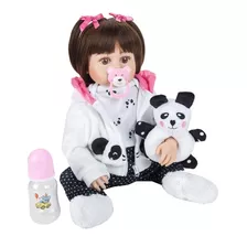 Brastoy Boneca Bebê Reborn Realista Panda Menina Silicone 48cm