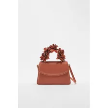 Cartera Bolso Zara Cafe Con Flores Mini