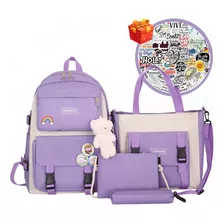 Set 4 Mochila Escolar Estudiante Laptop Bolsa Tote Lapicera