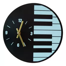 Reloj De Pared Teclas De Piano - Mdf - Silencioso - 33 Cm.