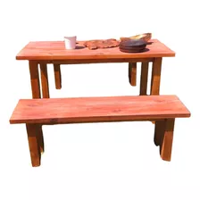 Mesa Comedor Con Bancos Madera Maciza Exterior E Interior