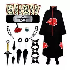 Kit Deidara Manto Akatsuki + Bandana Anel Colar + Kit Kunai