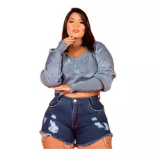 Short Jeans Plus Size Hot Pants Cintura Alta Barra Desfiada