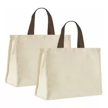 Ecobag Sacola De Lona 40x32x20cm Kit 2 Pçs Alça Marrom