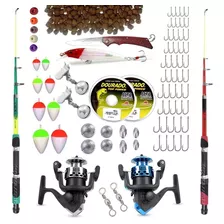 Kit Pesca C/ 2 Varas Telescópicas E 2 Molinetes + Acessórios