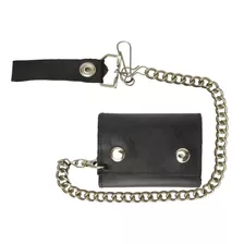 Cartera Plegable De Cuero Auténtico Negro Para Moteros, Tama