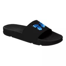 Chinelo Slide Masculino E Feminino Estampado Borboleta Azul