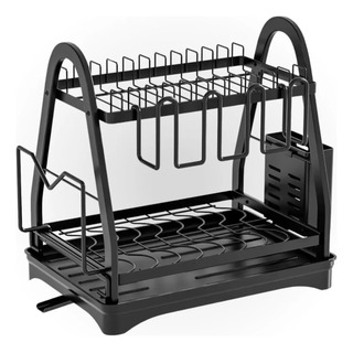 Escorredor De Louça 2 Andares Inox Preto C/ Drenagem 360°