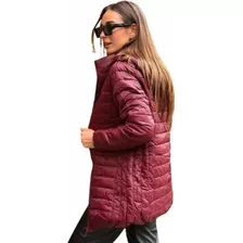 Campera Larga Con Piel, Color Bordo, Talle M, Elegante