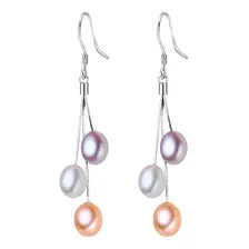 Aretes Largos Perla Natural Aaa Multicolor Triple Plata 925