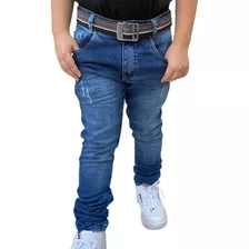 Calça Jeans Masculina Com Lycra Infantil Juvenil Com Cinto