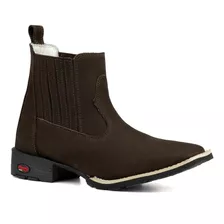 Bota Botina Texana Masculina Cano Curto Couro Bico Quadrado.