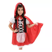 Vestido Chapeuzinho Vermelho Luxo Capa E Luvas Infantil 