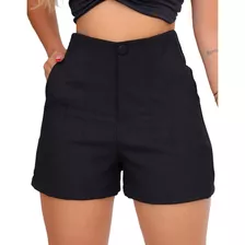 Short Feminino Social Cintura Alta Moda Zra Linhão Premium