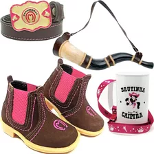 Kit Botina Infantil Feminino Cinto Berrante Caneca Brutinha 