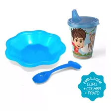 Alimentação Azul De Bebes Infantil Prato + Copo + Colher