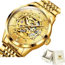 Relógio Masculino Olevs Automático Luxuoso Ouro Caixa Suiça 