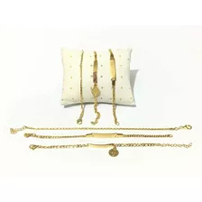 Esclava Pulsera Acero Enchapé Oro 18k + Dije Niños Y Bebés