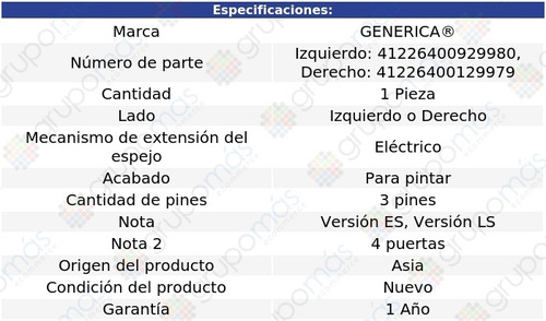 Espejo Der O Izq Elctrico P/pintar 3 Pines Lancer 04 Al 07 Foto 2