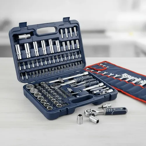 Kit Bremen: Herramientas Llaves Tubo 110pz 1/2-1/4 Azul + Llaves Combinadas Juego 13pz 7-19 Estuche