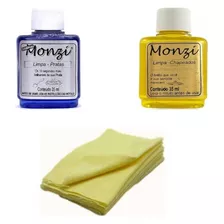 Kit Limpa Monzi Pratas Chapeados 35ml + 3 Flanelas Mágicas