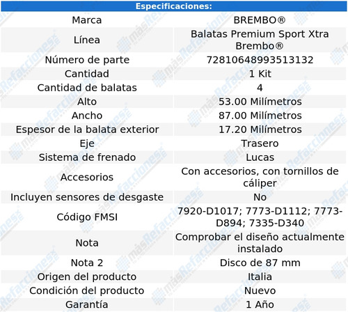 Balatas Sport Xtra Traseras Peugeot 207 08 Brembo Foto 3