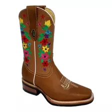 Bota Rodeo Dama Bordada Vaquera Moda Piel 100% Goodyear Welt