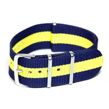 Pulseira Relógio Nato Nylon 24mm Azul Mar. Amarelo 3 Anéis 