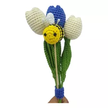 Ramo Tejido Abeja Y 3 Tulipanes A Crochet Decoracion Arreglo