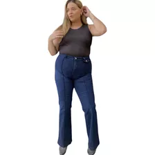 Jean Oxford Azul Mujer Con Alforzas Tiro Alto Talles Grandes