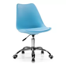 Cadeira Secretária De Escritório Eames Giratória Couro Pu Cor Azul