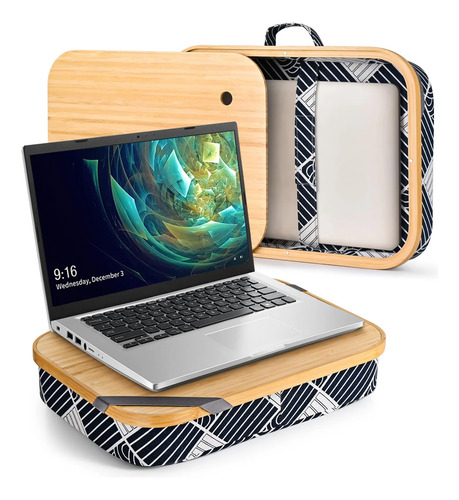 Mesa De Colo De Bambu Mayjoy Com Armazenamento Para Laptop (