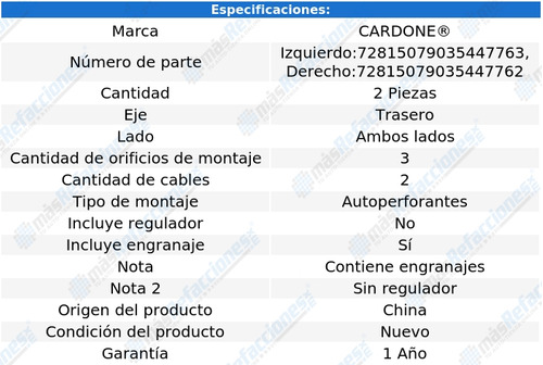 Par Motores Elevacin Vidrio Tras Saturn Ls2 00 Cardone Foto 2