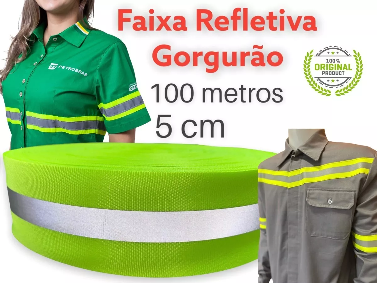 Faixa Refletiva Uniforme Gorgurão Verde Fluorescente - 100m