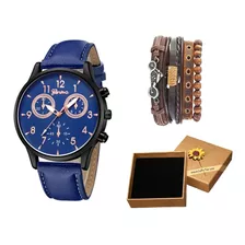 Kit Reloj Geneva Hombre Punk Pulsera Caja De Regalo Clásico