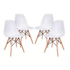 Conjunto 4 Cadeiras Eames Eiffel Com Pés De Madeira - Branco
